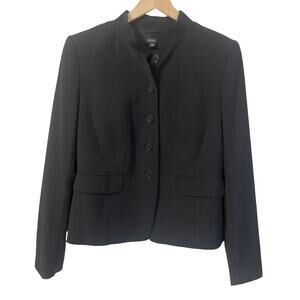 Ann Taylor Wool Blend Blazer Knit Jacket Black Button Down Stand Collar Sz 8